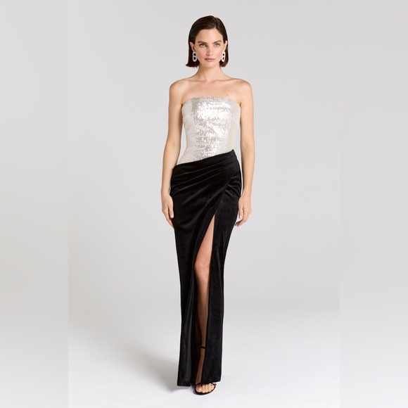 NADINE MERABI Silver and Black Strapless Dress - Picture 2 of 11